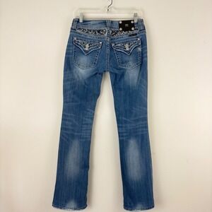 Miss Me Bootcut Jeans Medium Wash Embellished Rhinestone Size 29 Pocket Flap Y2K